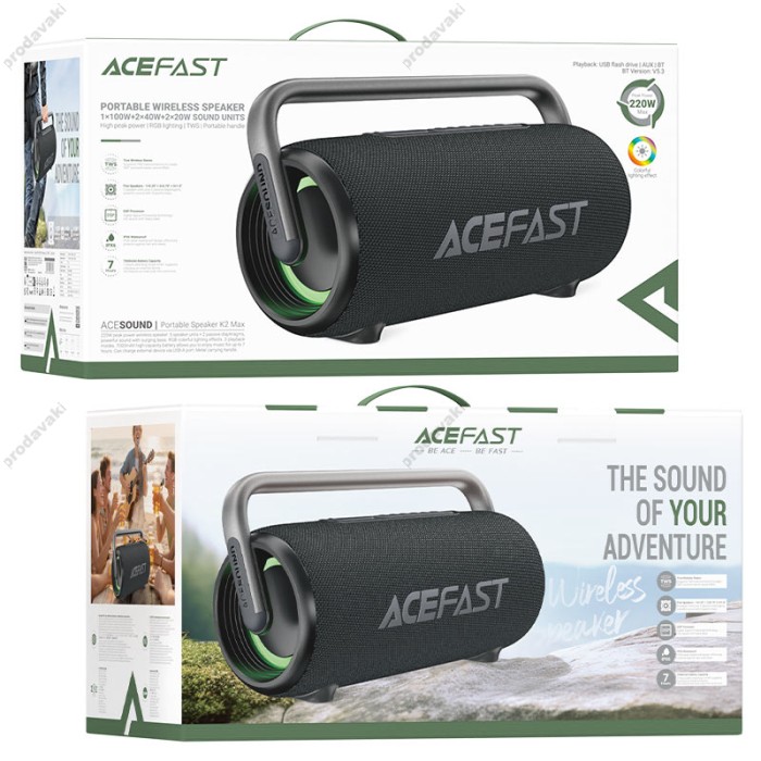 Портативна колонка Bluetooth ACEFAST K2 Max Portable wireless Speaker BT5.3/USB/AUX 220W Black